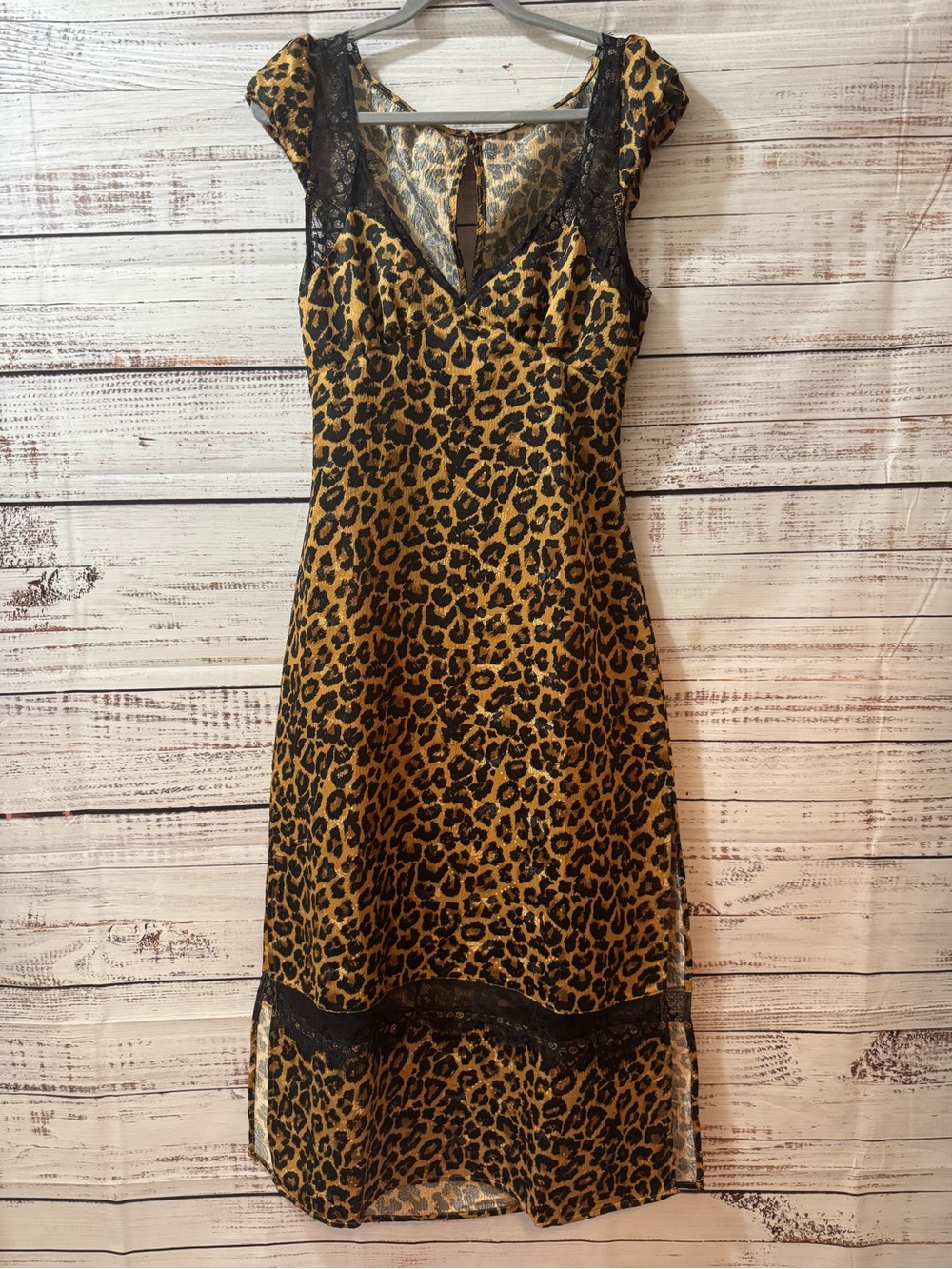 Free People Leopard-Print Lace-Trim Midi Dress - Black & Tan